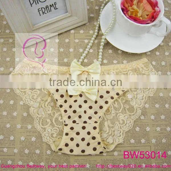 Fashion cute panties printed dot with transparnet lace & bow panties