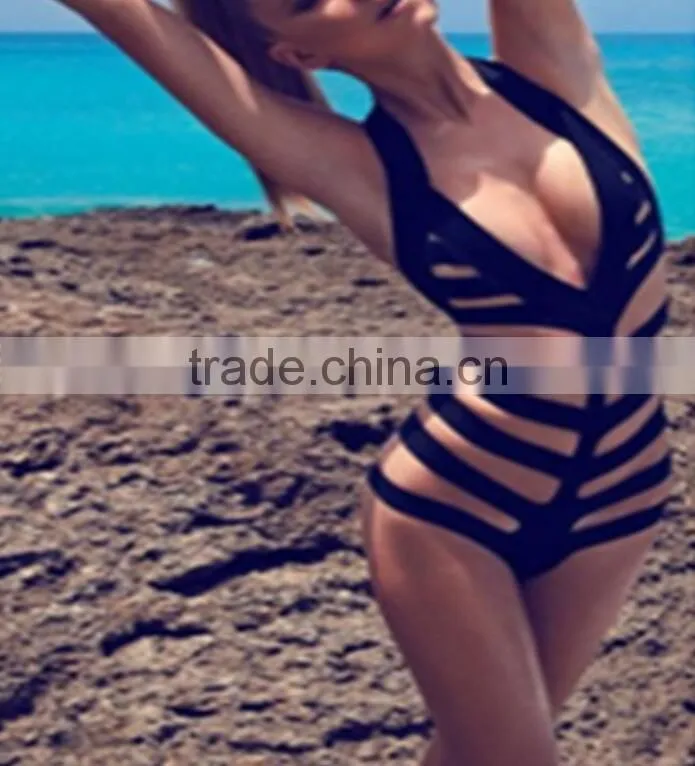M746 D.Y fashion 2016 ladies black sexy one piece bangdage bikini swimwear beachwear