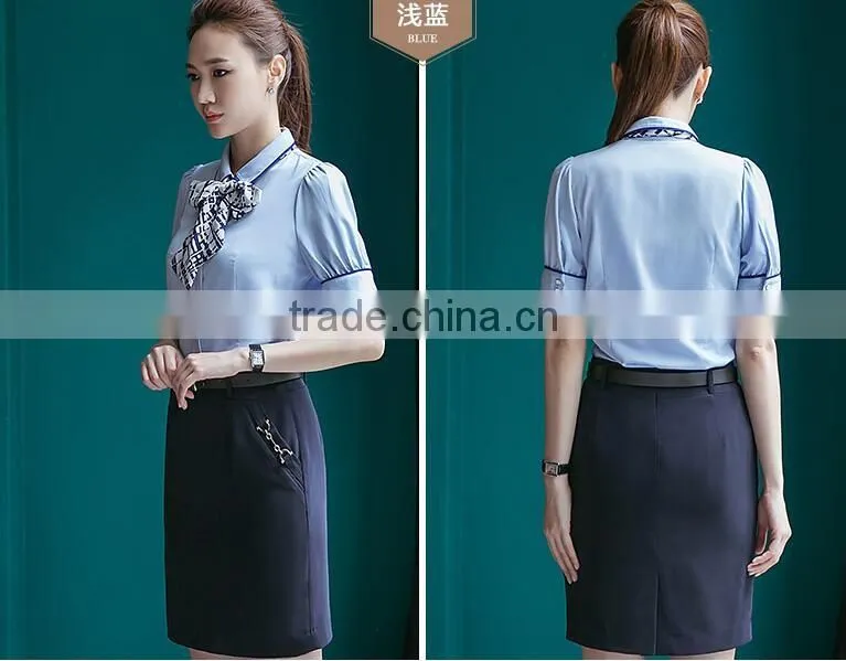 Custom high quality korea design female uniform fancy blouse designs top blouse