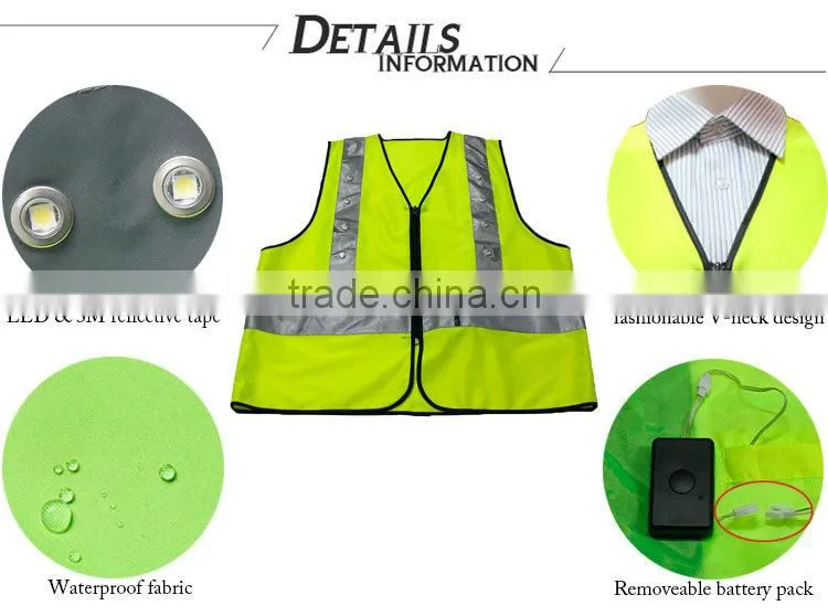 LED high visible workwear vest reflective and lighting
