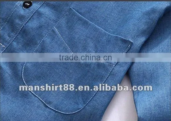 European American style Light blue 100% Organic cotton Denim Retro Cowboy shirt for men with S,M,L,XL,XXL