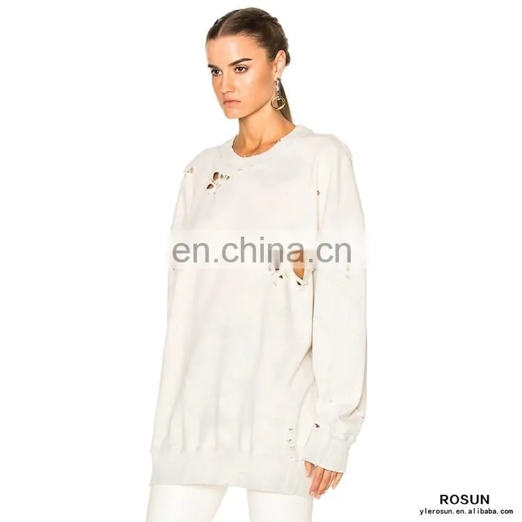 Pullover Crew Neck Destoryed Plus Oversized Knit Jumper