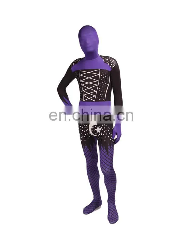Wholesale Purple Sexy Full Hood Halloween Costume Zentai Lycra Catsuit