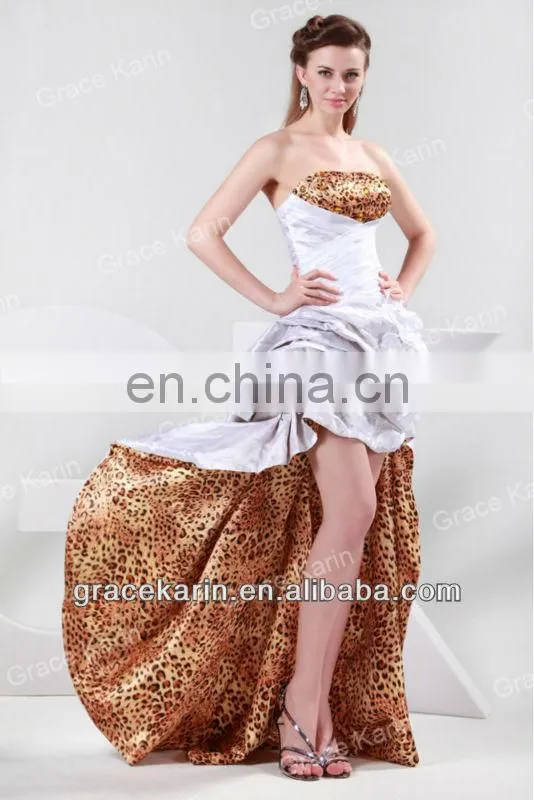 Short Front Long Back Evening Prom Party Dress Fashion Lastest White & Leopard Strapless Cocktail dress CL4468