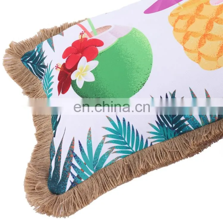 High quality Summer Holiday decorative Fruit pattern customized striped spun jute outdoor cushion pillow