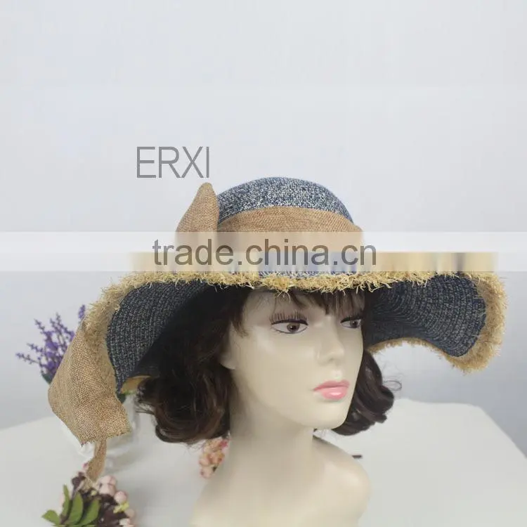 New Design Cheap Promation Straw Hat to Sinamay Bowknot Decorate