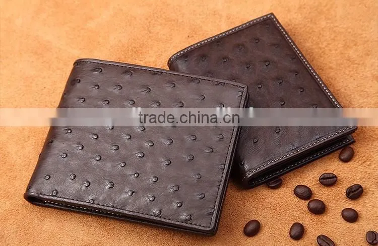 High Quality Brown color Genuine Real Ostrich leather SIM card slot Small Wallet for men