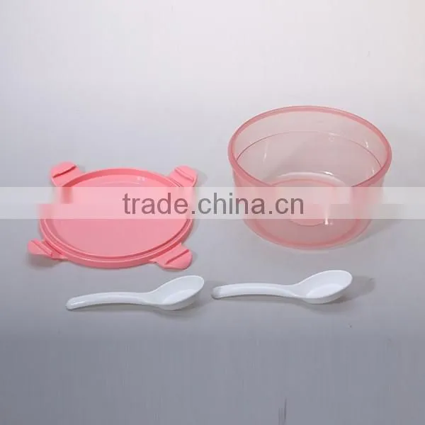 Household pink round four locked lunch box with spoon