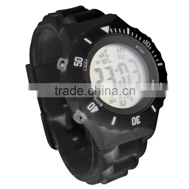 LP1364 Cool black color rotating bezel plastic chronograph digital watch