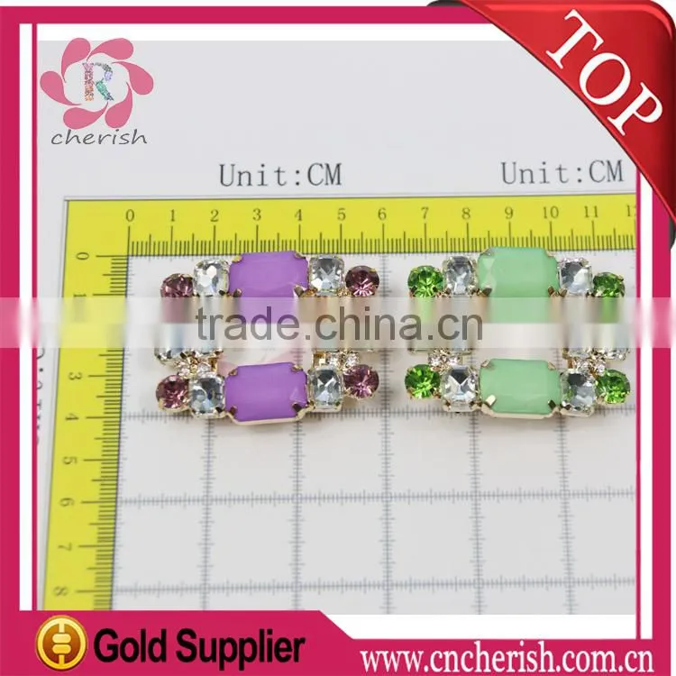 Hot sale rhinestones/acrylic/glass moveable shoes clips square shape for lady