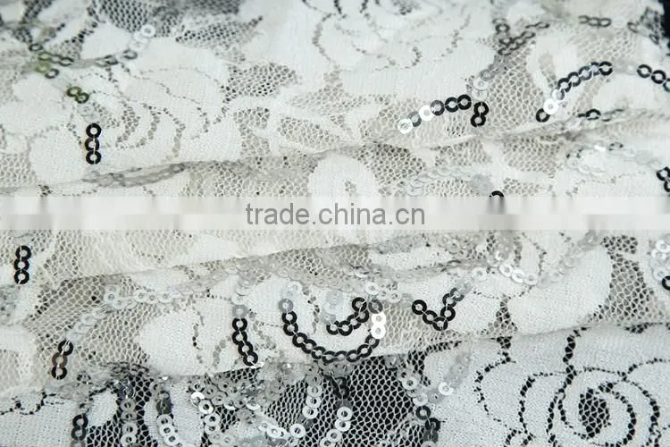 wholesale spandex high quality embroidery sequins white lace for dress