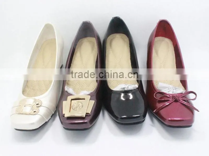High quality silver mid heels wedge shoes ladies fashion square toe shoes