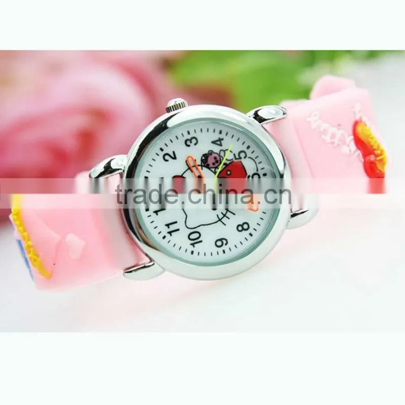 Adorable child's timepieces, hello kitty face girl's watch, popular vogue 3D silicone strap kid's watch