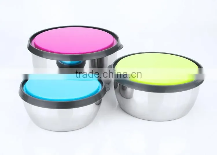stainless steel metal rice mixing bowl with silicone lid