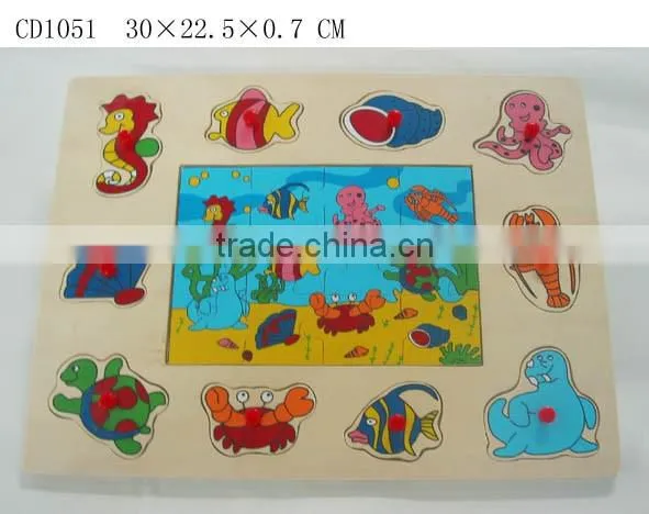 Hot selling educational wooden toys Ocean animals peg puzzle
