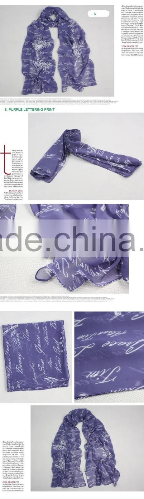 Lady's Customized Polyester Silk Like Soft Handfeel Chiffon Printed Long Scarf Shawl Wraps Sarong