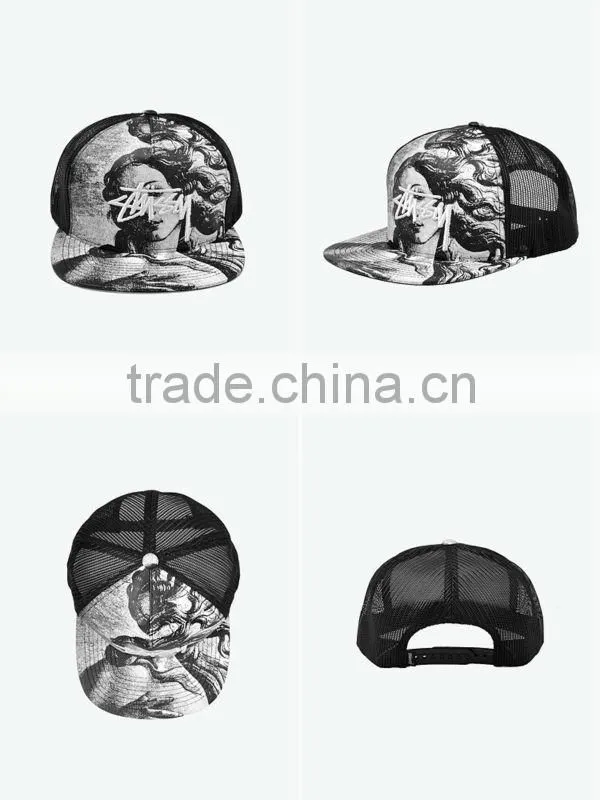for summer cool 5 panel with woman printing in the front custom made hats
