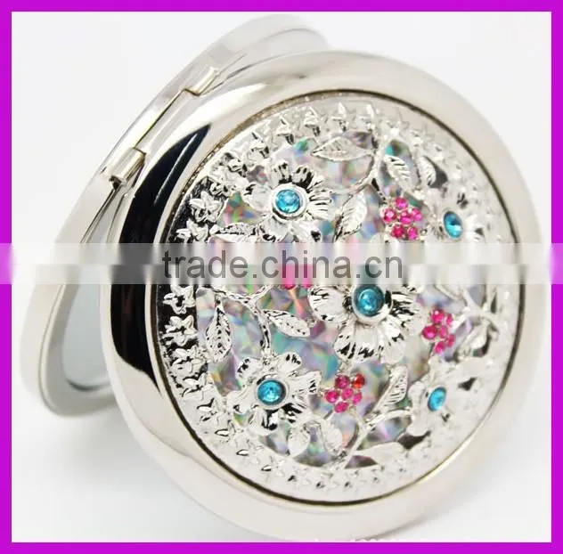 Factory customized rhinestone crystal bling compact mirror