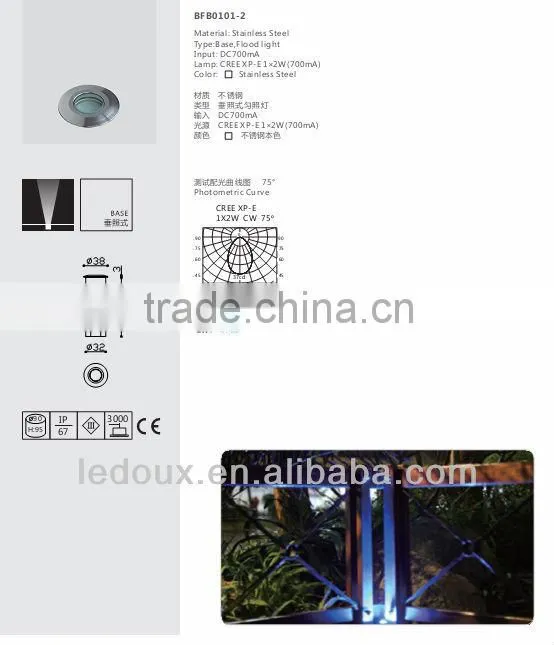 Mini Outdoor LED underground light buried light 2W CREE with ground glass