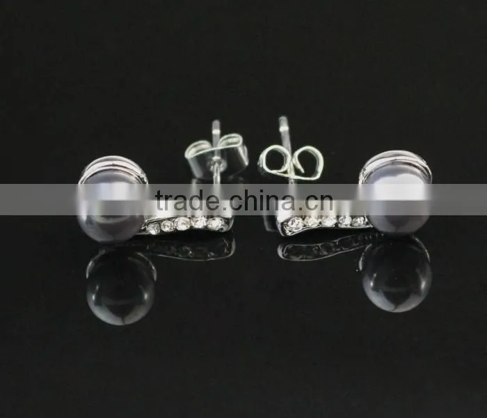 austrian crystal black pearl stud earrings