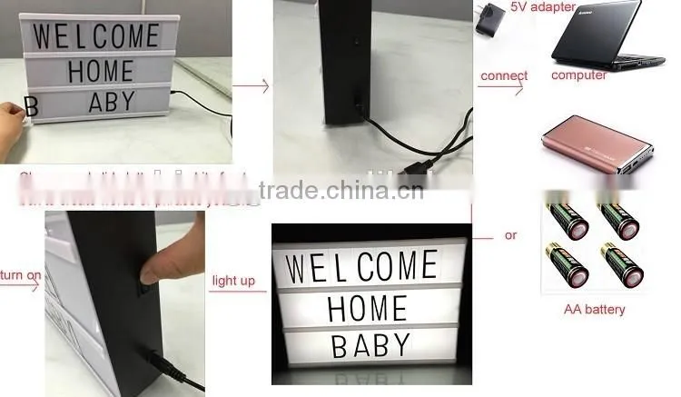 Cinematic style lightbox vintage cinema coloured letters matching light box for home light up