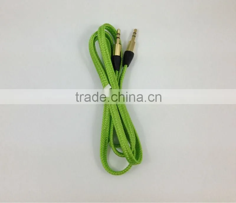 colored fabric braided 3.5mm flat auxiliary cable