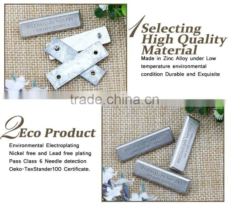 Metal tack jeans plate leather patch with metal logo plate for handbags