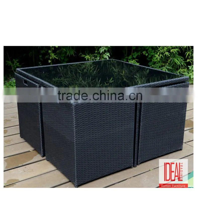 Outdoor swimming pool party square table and rattan arm chair wicker garden furniture