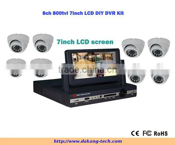 8cn 960H dvr kit security DVR kit with 7inch LCD Screen, cmos 800tvl security camera kit, ,iPhone&Anroid phone view