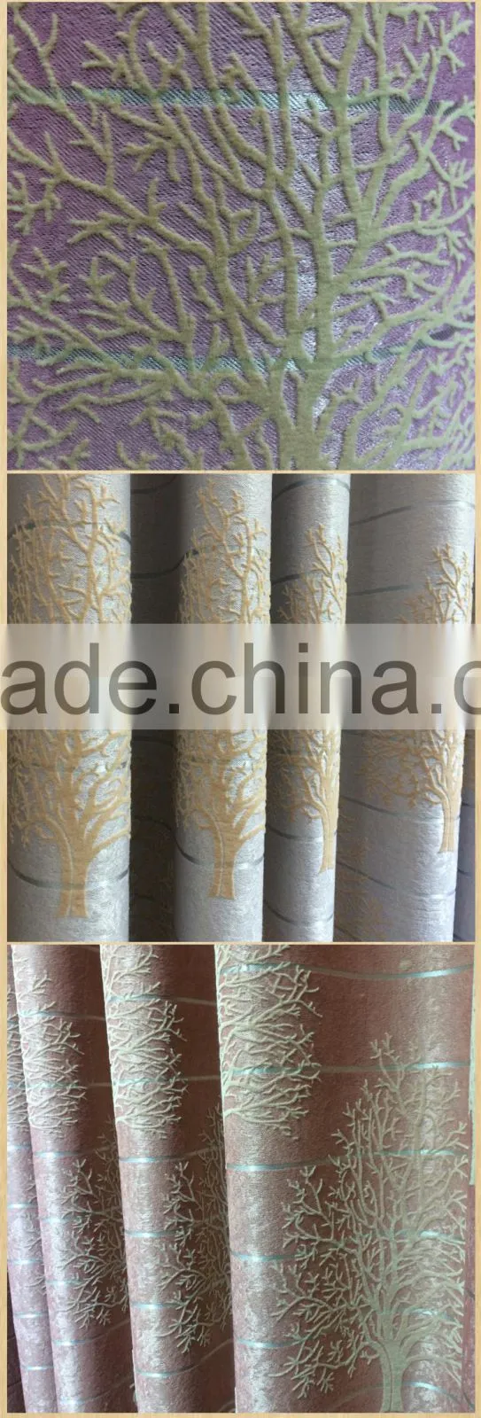 Simple pattern 100% blackout flocked fabrics for curtain in bedroom living room-silk like polyester material
