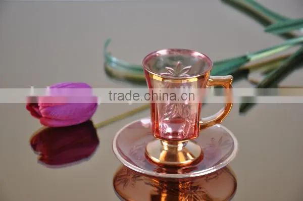 Glass golden/silver/copper plated cup saucer set