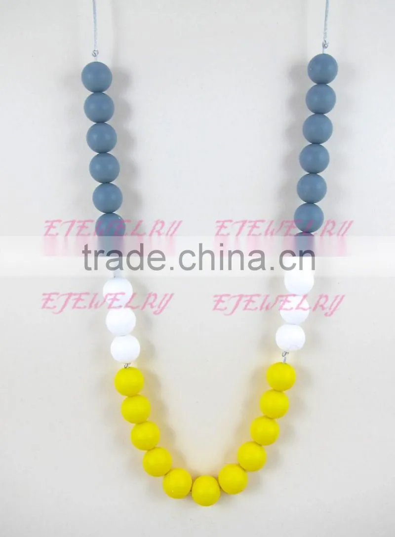 gray white&yellow 8mm round silicone teething beads necklace breakaway clasps copper teething necklace teething Baby TN049
