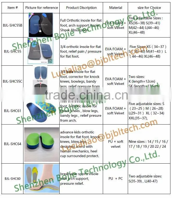 Comfortable EVA orthopedic insole with soft velvet, Silicone gel insole factory, flat feet arch support orthotic insole.