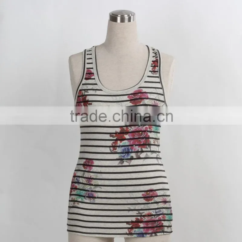 F5S15001 Stripe Design Ladies Wholesale Tank Top Manufacturer for 2016 Summer