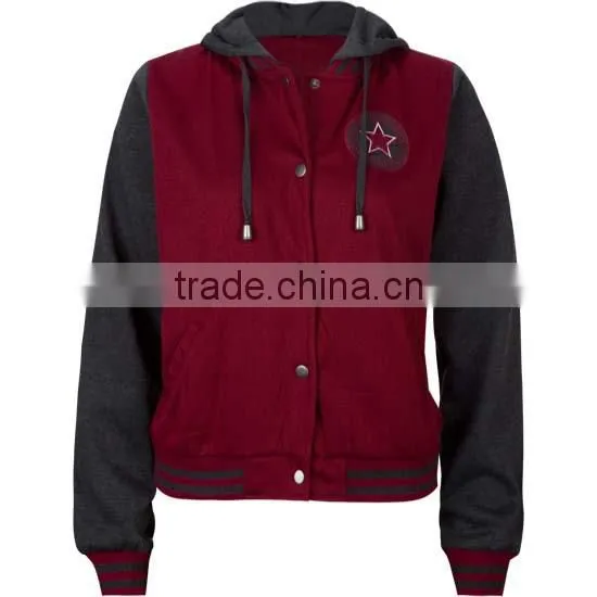 Custom manufacturer fashion varsity letterman jacket with hood