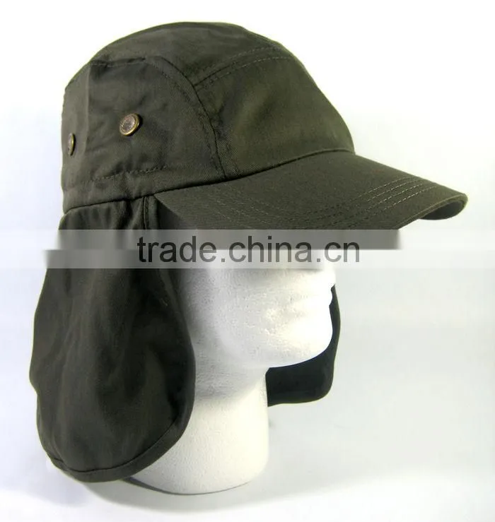 OLIVE GREEN BALL CAP HAT BUCKET EAR FLAP AND NECK SUN PROTECT HUNT HIKE FISH BUCKET HAT