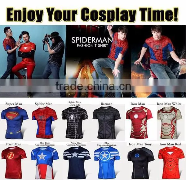 2016 New style 100% polyester dry fit superhero t shirts for men