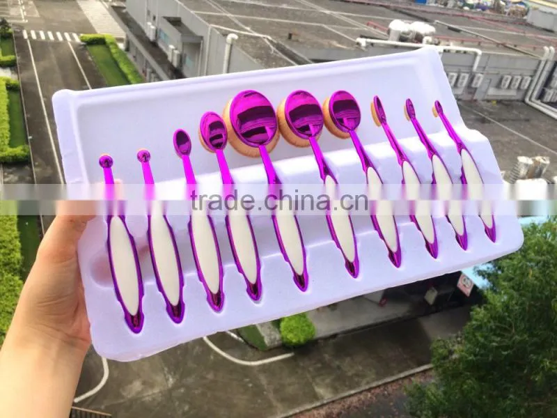 Top Quality Custom Logo cosmetic Makeup brushes Rose gold and white Color 10pcs Oval Makeup Brush Set