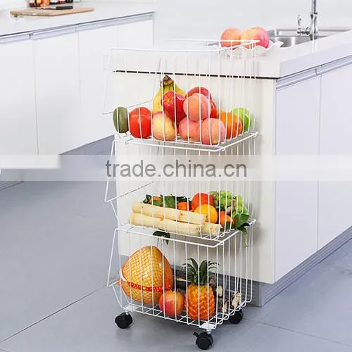 Kitchen Steel Wire Utility Cart Storage 3 Tier Shelf Rolling Wheels Basket