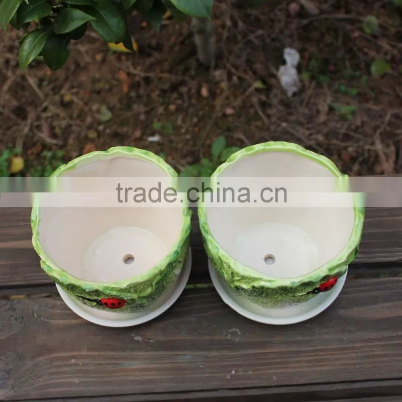 Attractive cabbage shape ceramic small decorative planters
