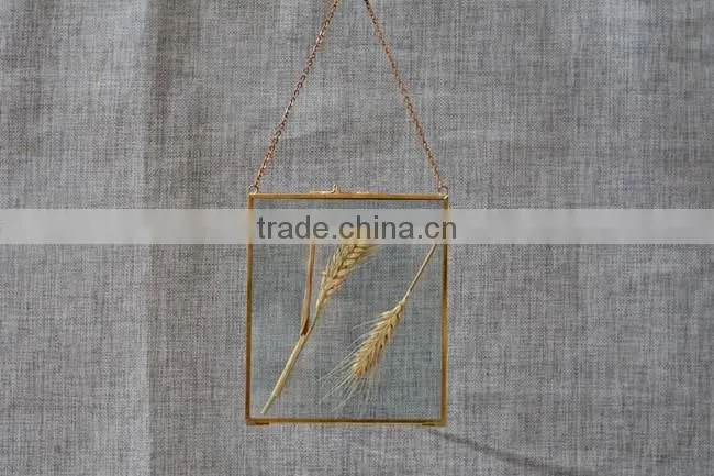 Indoor decor hanging double sides brass and glass picture photo frame