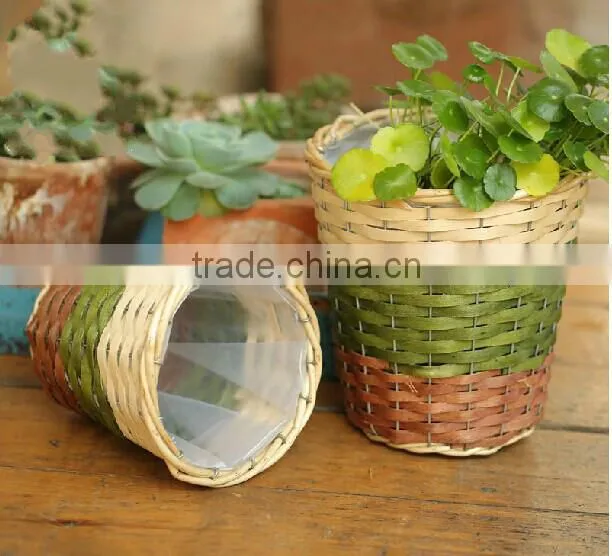 handmade plastic lined wicker basket for flower plant decoration wicker flower planter pot