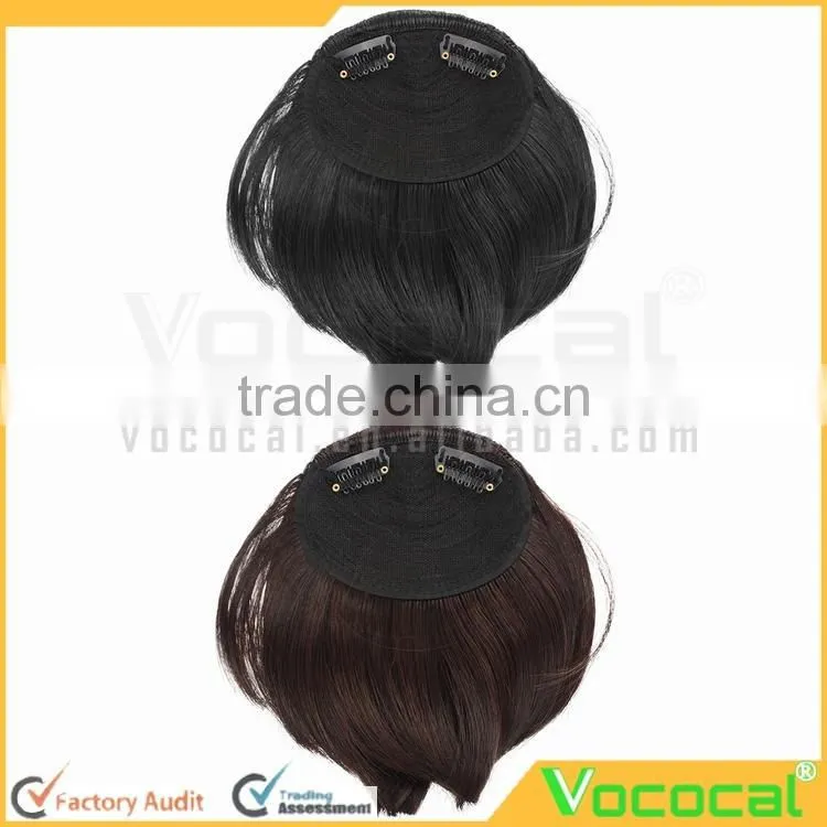 Women Girls Bob Wig Clip in Human Hair Extensions Straight Flat Bangs Fringe