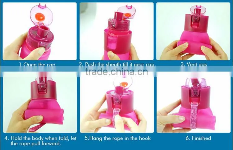 Promotional foldable food grade silicone soft water bottle with cap