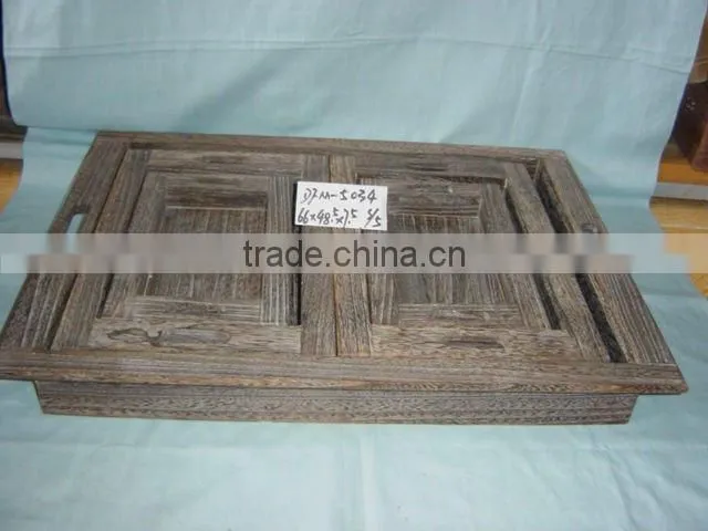 carbonized unfinished wooden tray sets with handles