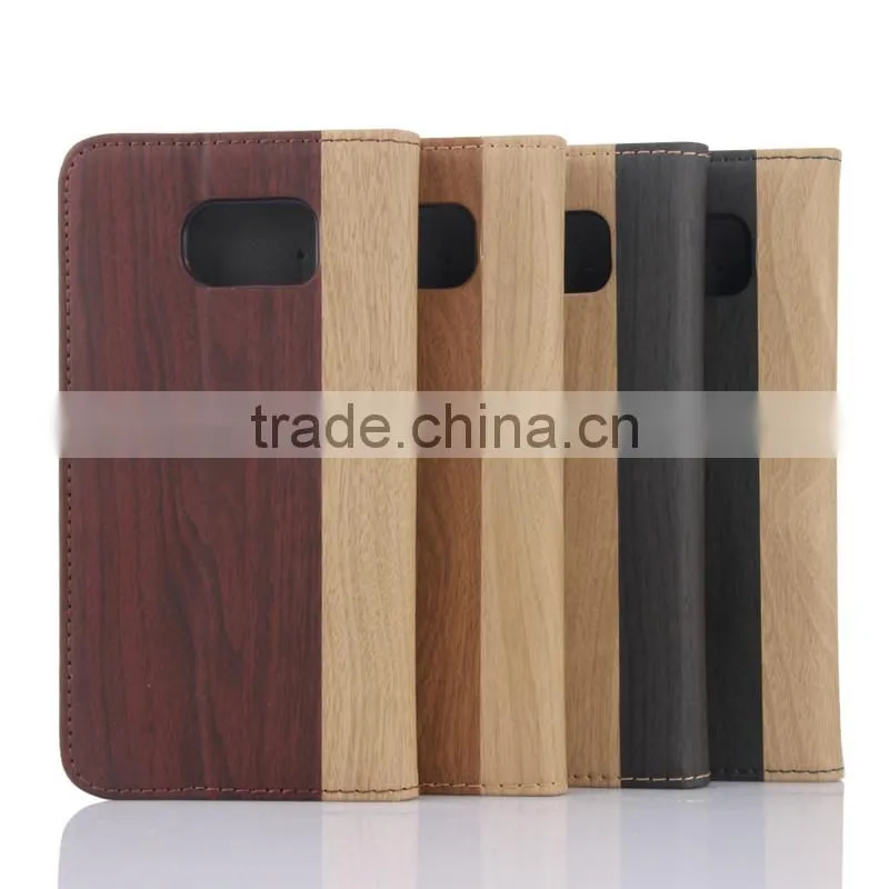Nature wood grain PU card bumper/pocket cell phone case for Samsung