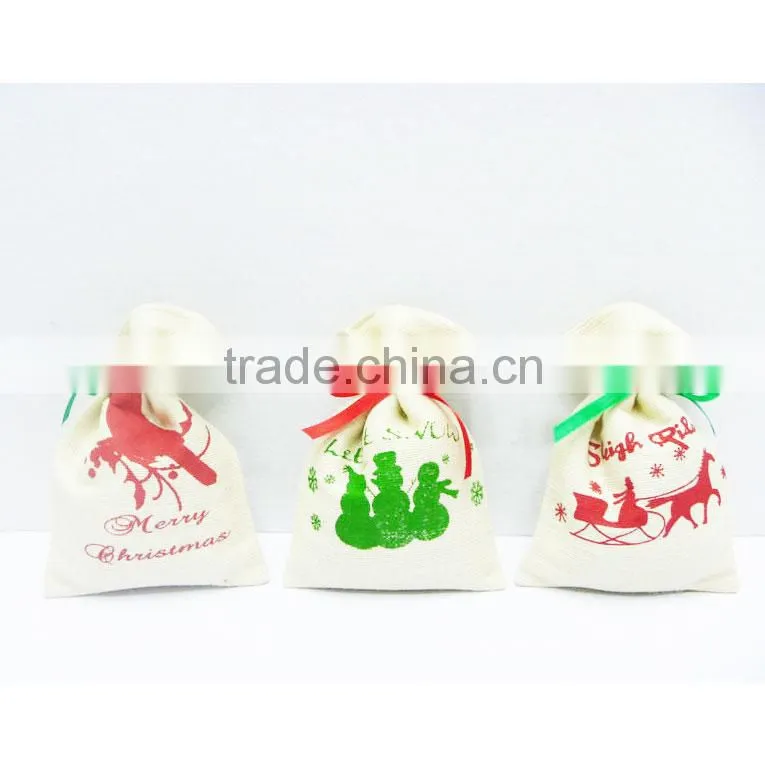 Good lucky christmas small printed deer burlap bag 3 types