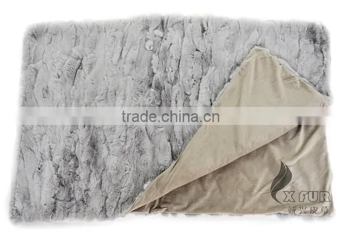 CX-D-66E Real Fur Luxury Patchwork Rex Rabbit Fur blanket/Fur Rug