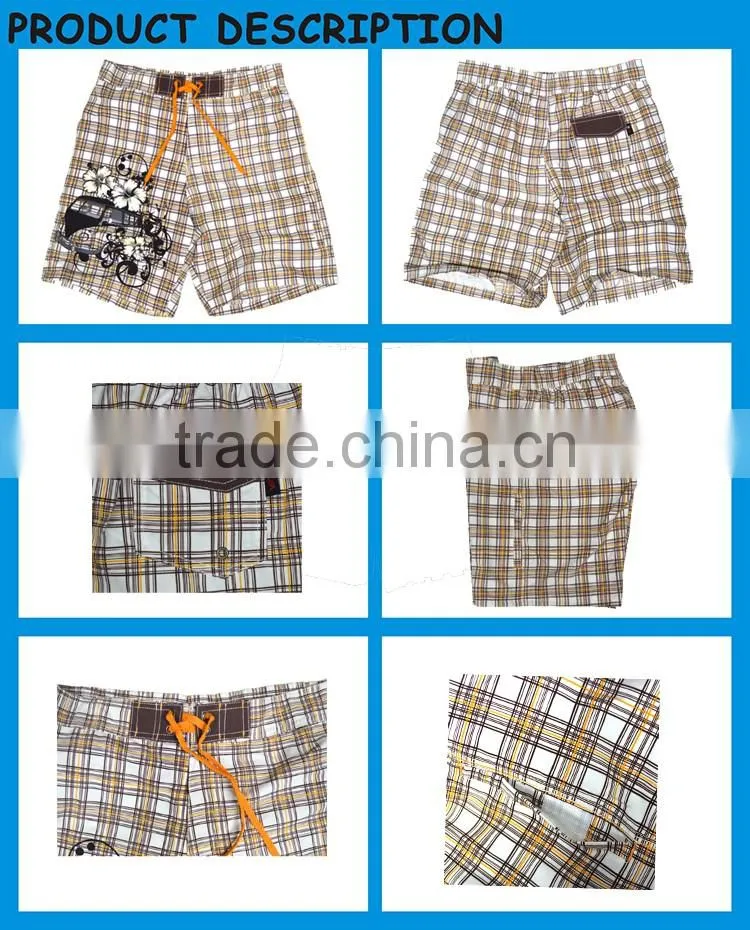 Men Good Quality Quick Dry Checks Print Surf Board Shorts Swimwear & Beachwear