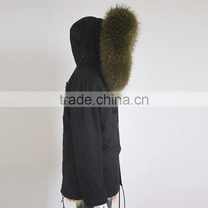 Myfur Customized Real Fur Parka Jackets Factory Price with Big Size Raccoon Fur Hood